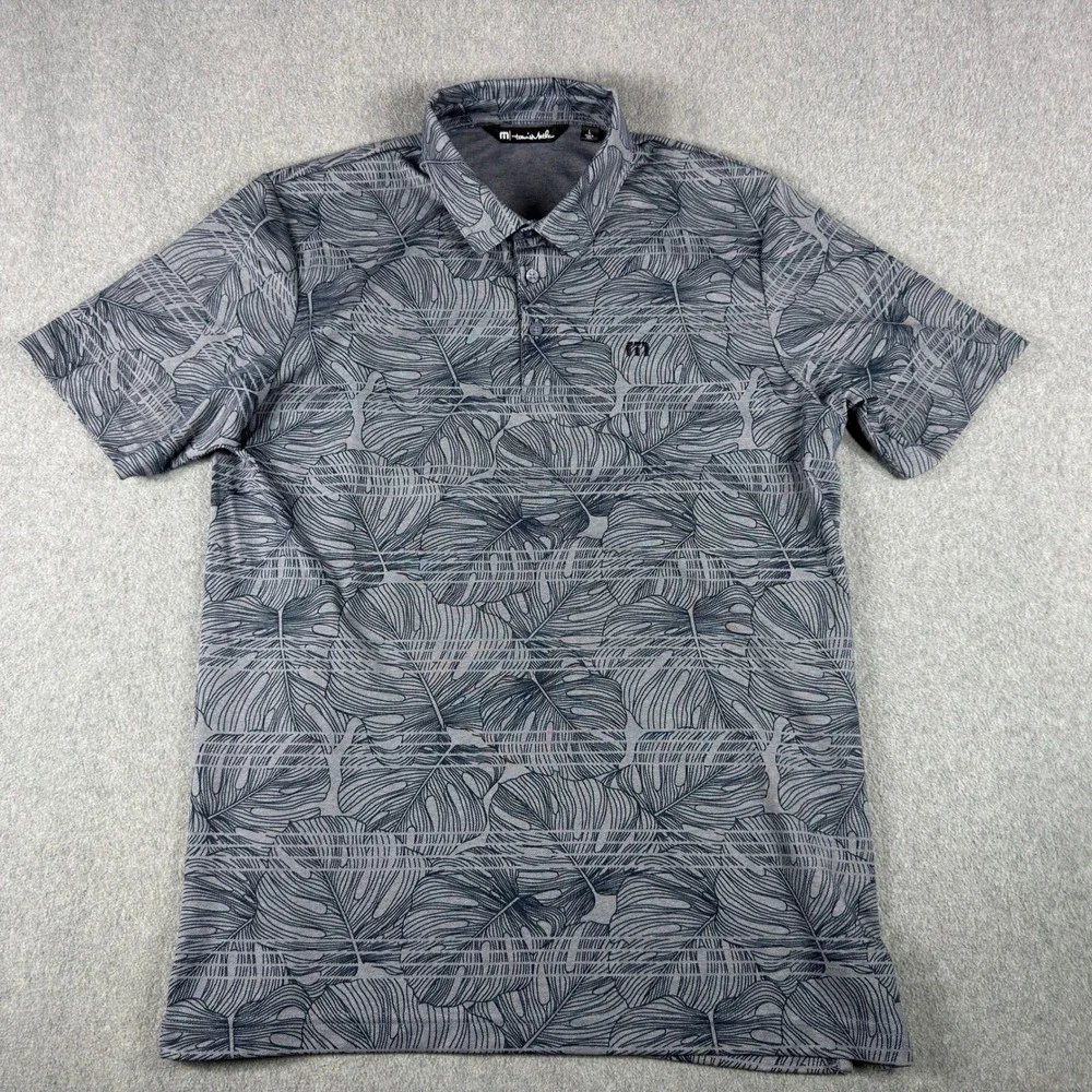 Travis Mathew Polo Shirt Mens L Blue Navy Floral Performance Pima Cotton - Picture 2 of 6